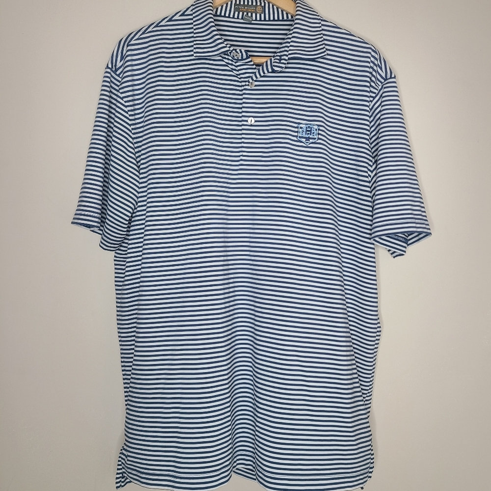 Peter Millar Summer Comfort Mens‎ Golf Blue And White Striped Polo Size L